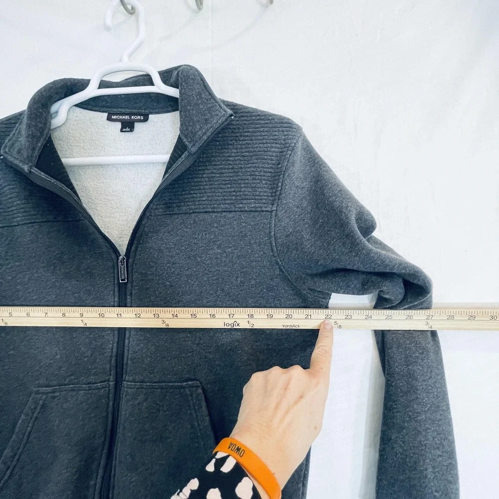 Michael Kors Jacket Mens Large Gray Fleece Bomber‎ Full Zip Stand Collar